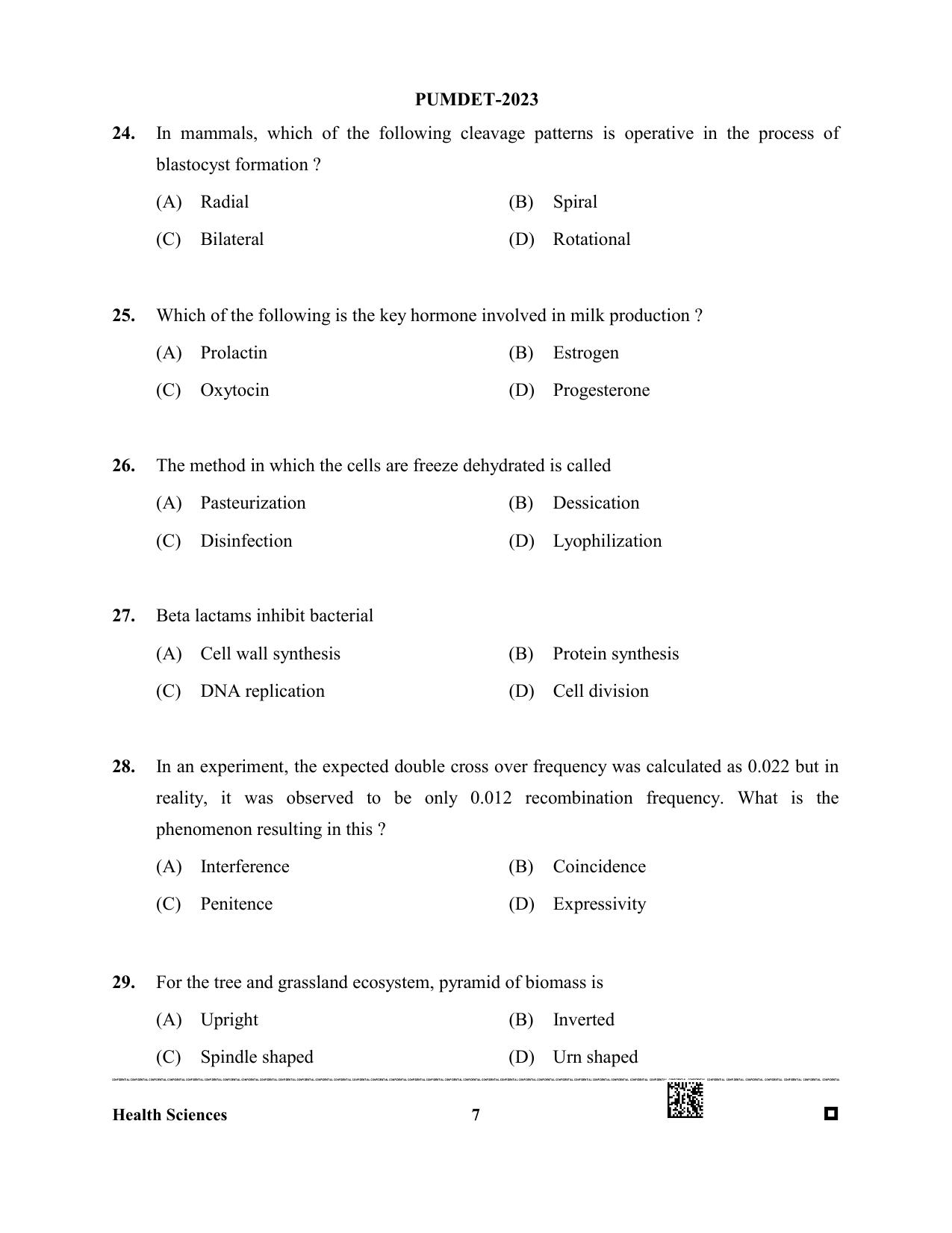 PUMDET 2023 Health Science Question Paper - Page 7