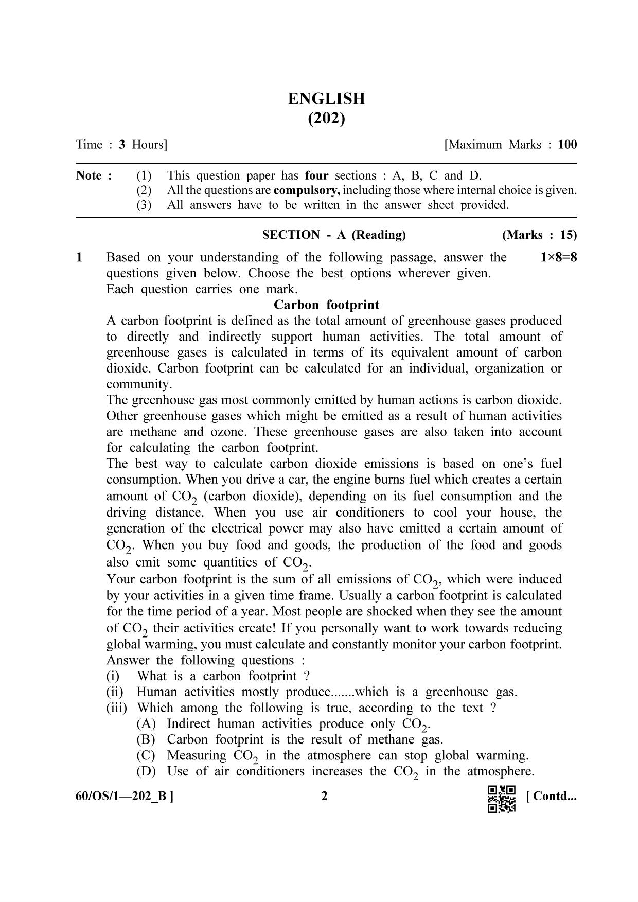 NIOS Jan-Feb 2021 Class 10 English (OS) SET B Question Paper - Page 2
