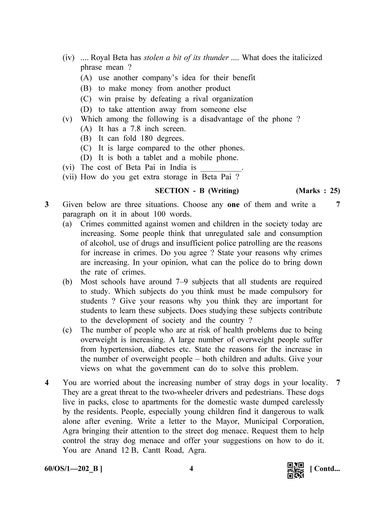 NIOS Jan-Feb 2021 Class 10 English (OS) SET B Question Paper - Page 4