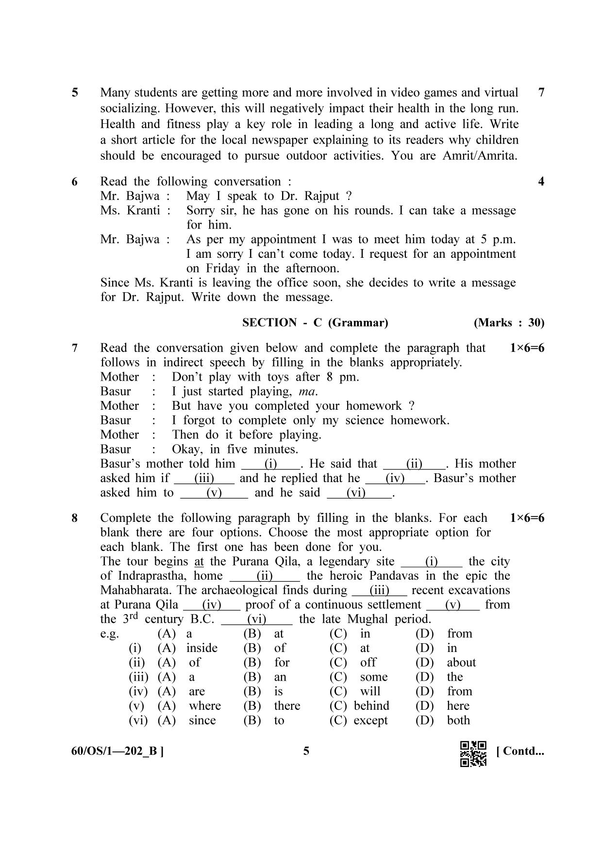 NIOS Jan-Feb 2021 Class 10 English (OS) SET B Question Paper - Page 5