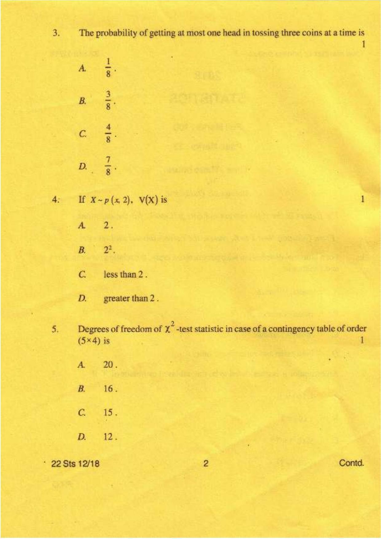 COHSEM Class 12 Statistics 2018 Question Papers - Page 2