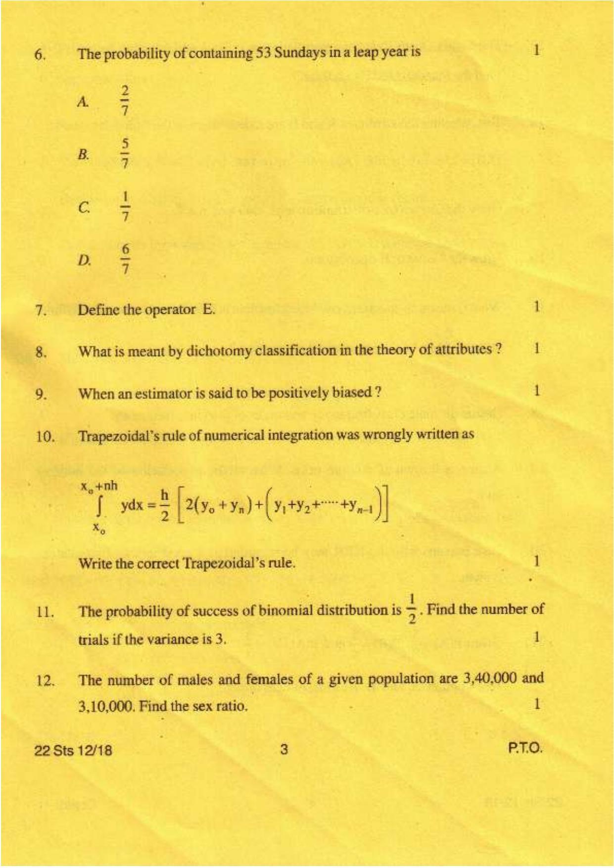 COHSEM Class 12 Statistics 2018 Question Papers - Page 3