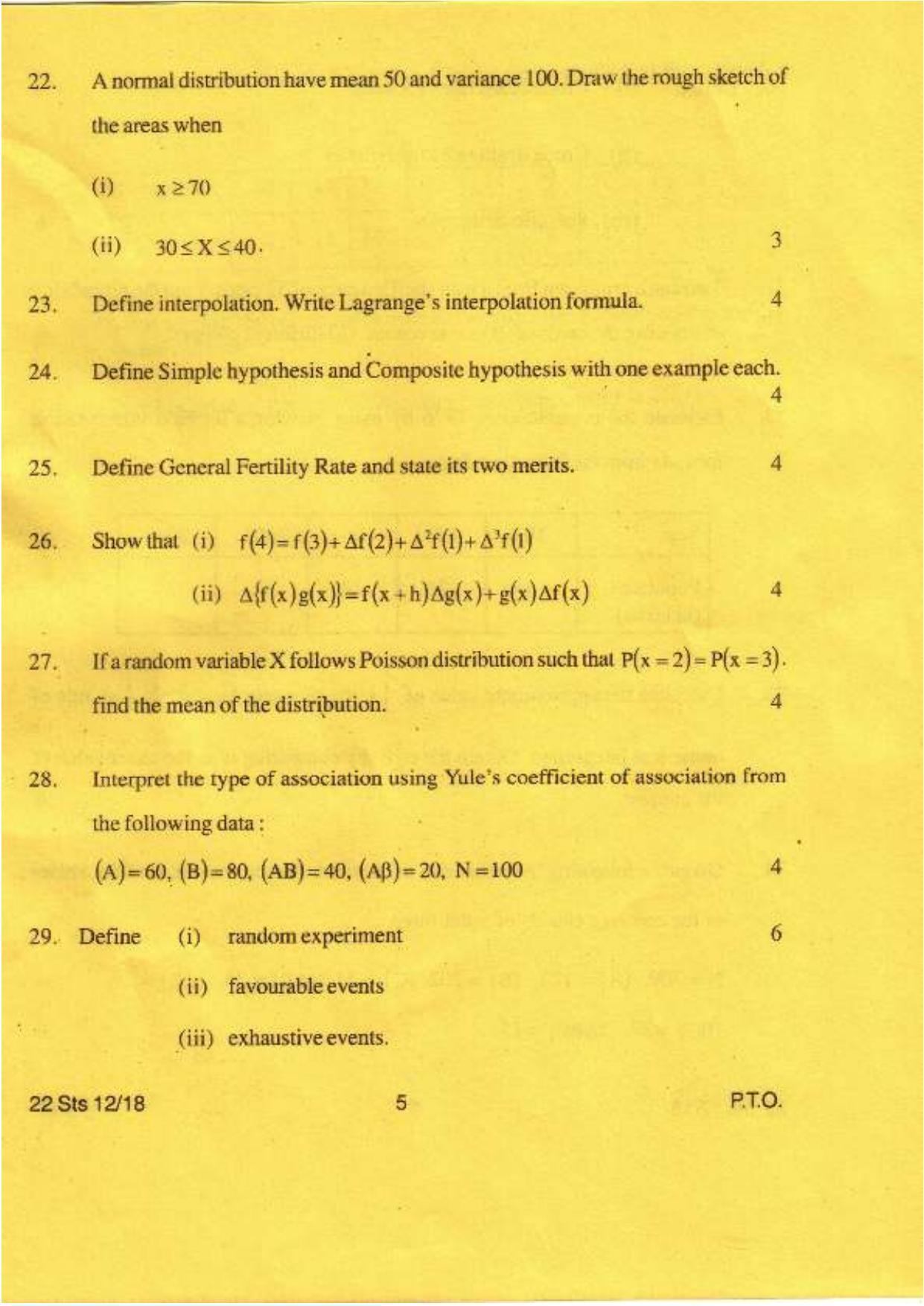 COHSEM Class 12 Statistics 2018 Question Papers - Page 5