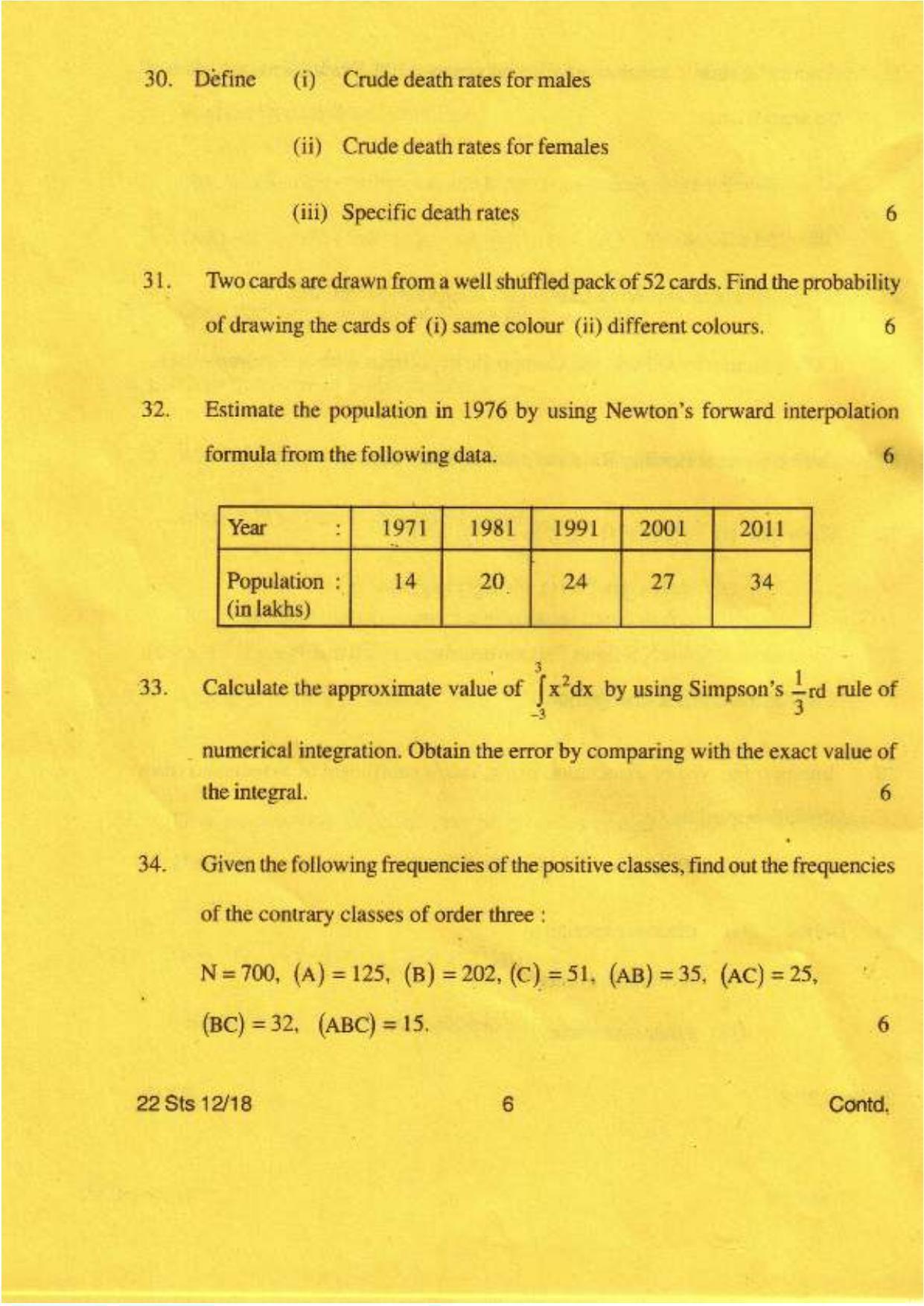 COHSEM Class 12 Statistics 2018 Question Papers - Page 6