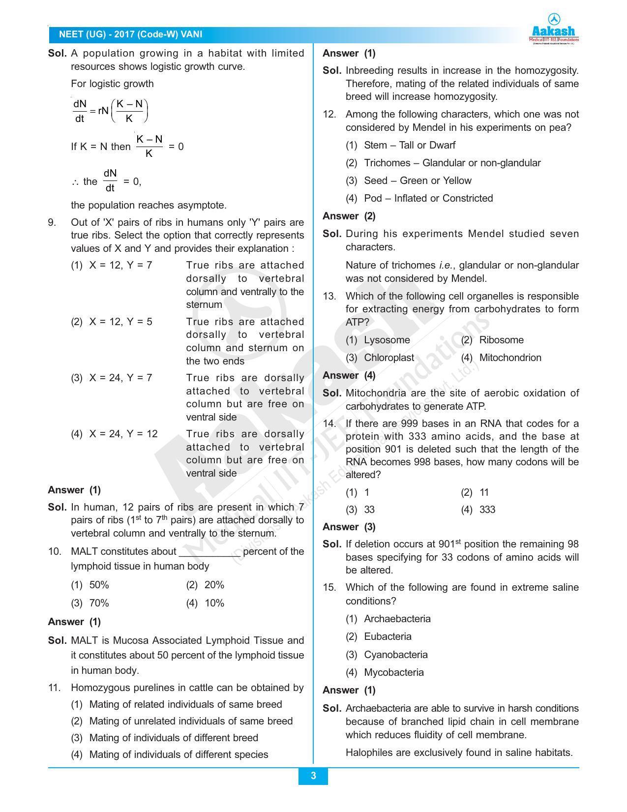 NEET Code W 2017 Answer & Solutions - Page 3