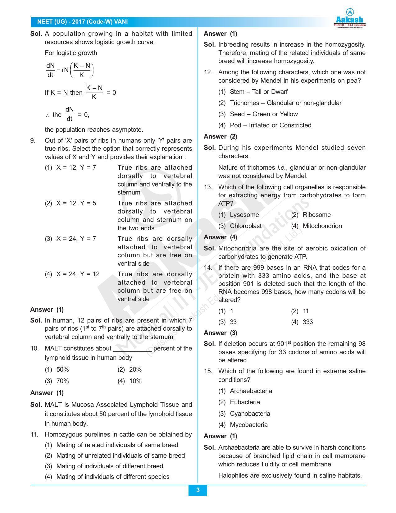 NEET Code W 2017 Answer & Solutions - Page 3