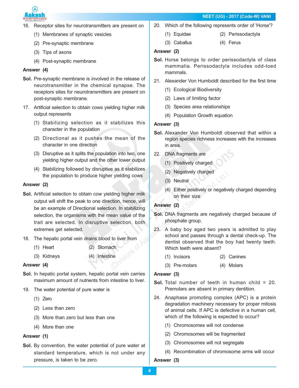  NEET Code W 2017 Answer & Solutions - Page 4