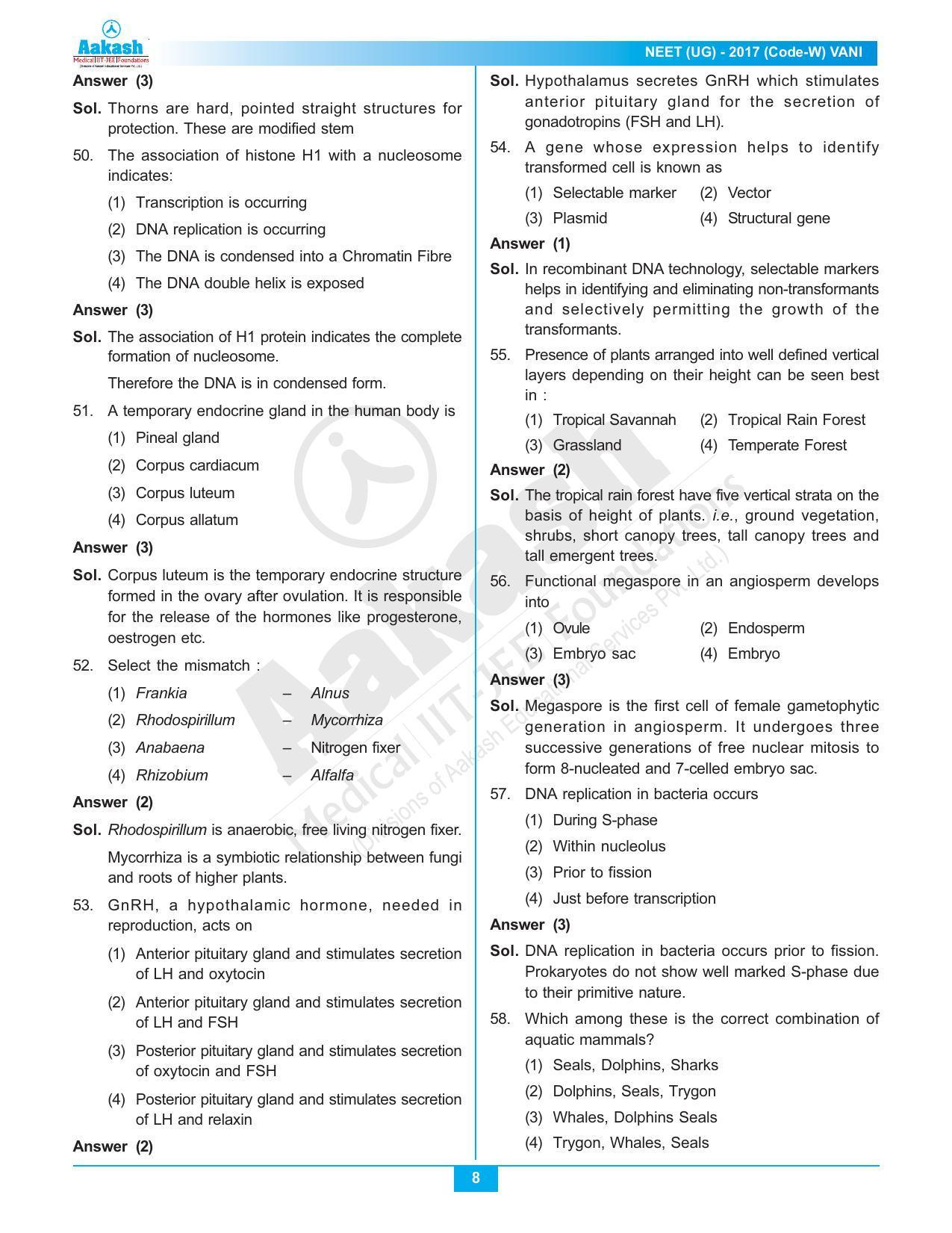  NEET Code W 2017 Answer & Solutions - Page 8