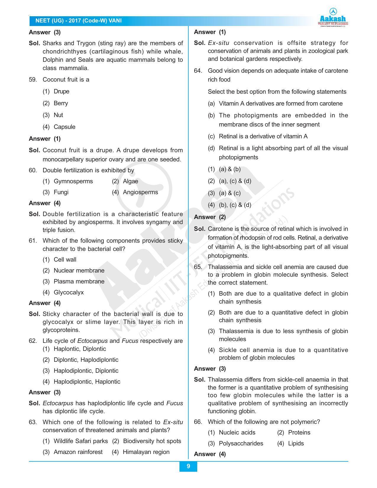  NEET Code W 2017 Answer & Solutions - Page 9