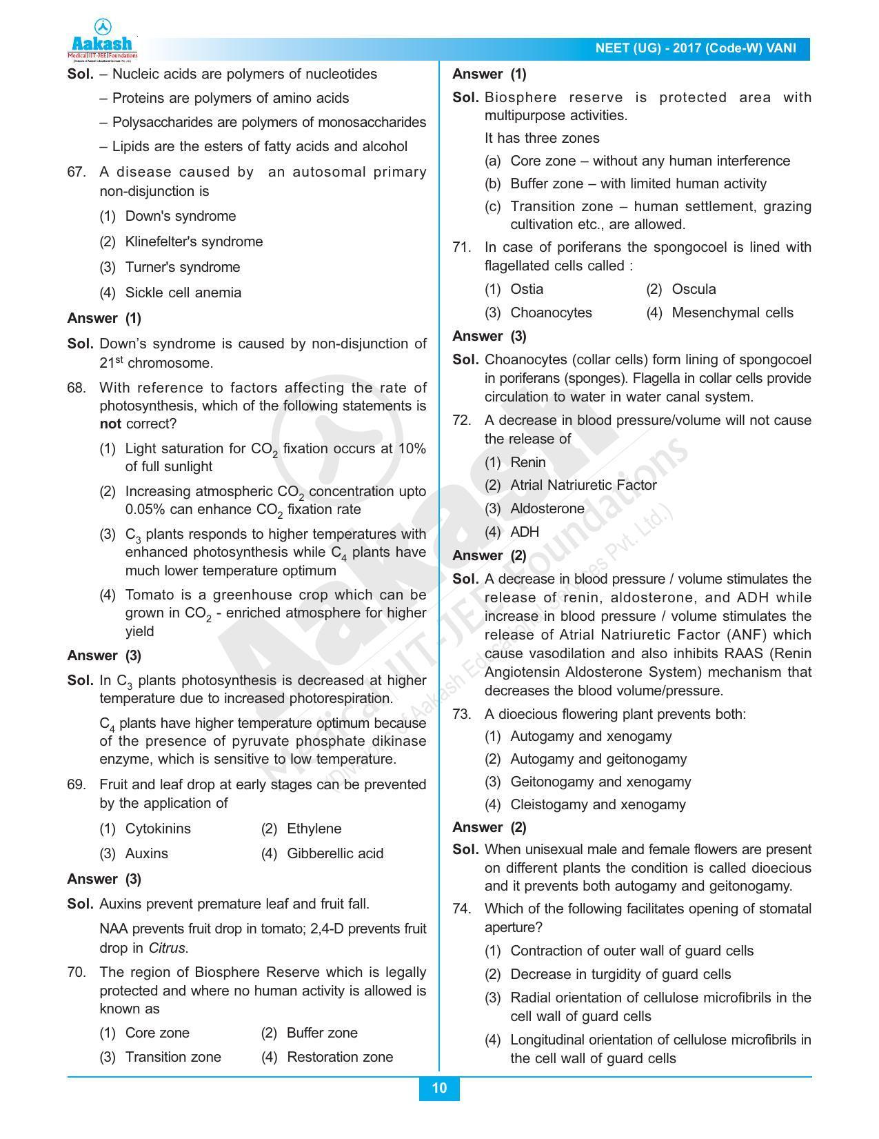  NEET Code W 2017 Answer & Solutions - Page 10