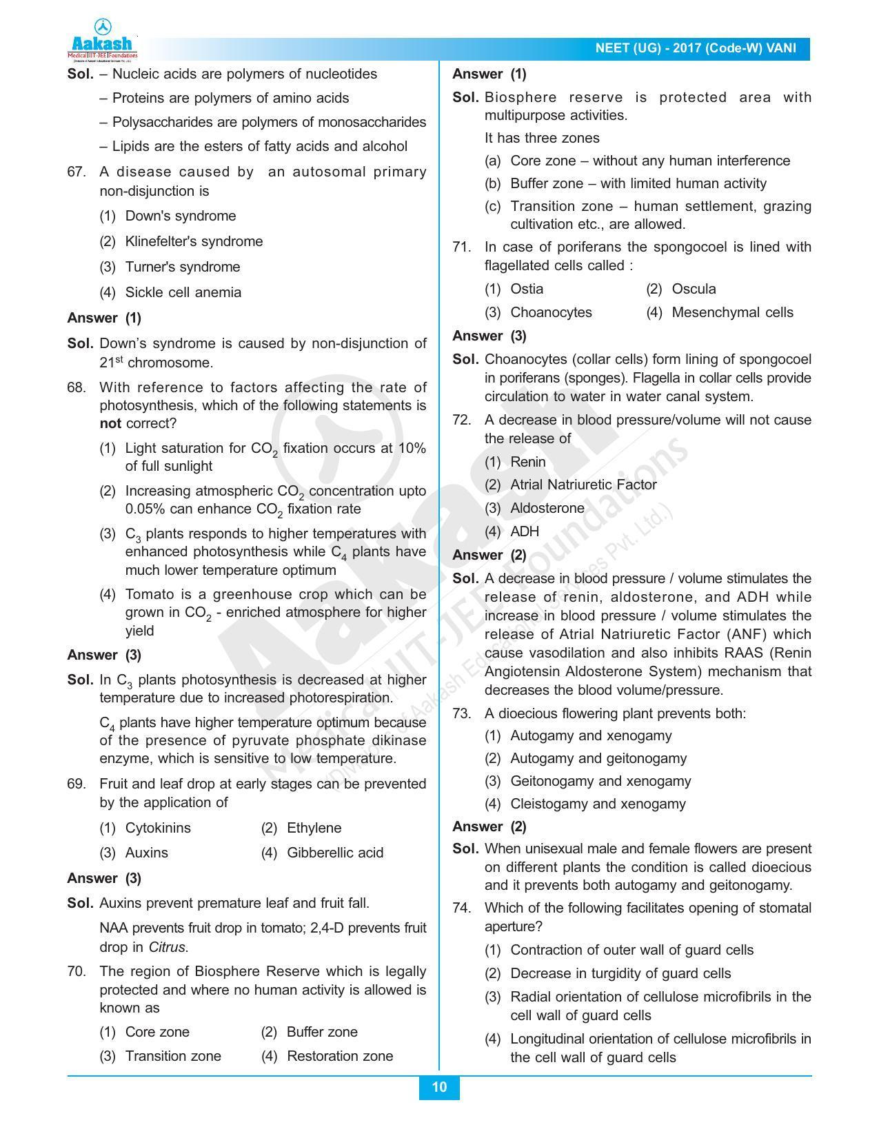 NEET Code W 2017 Answer & Solutions - Page 10