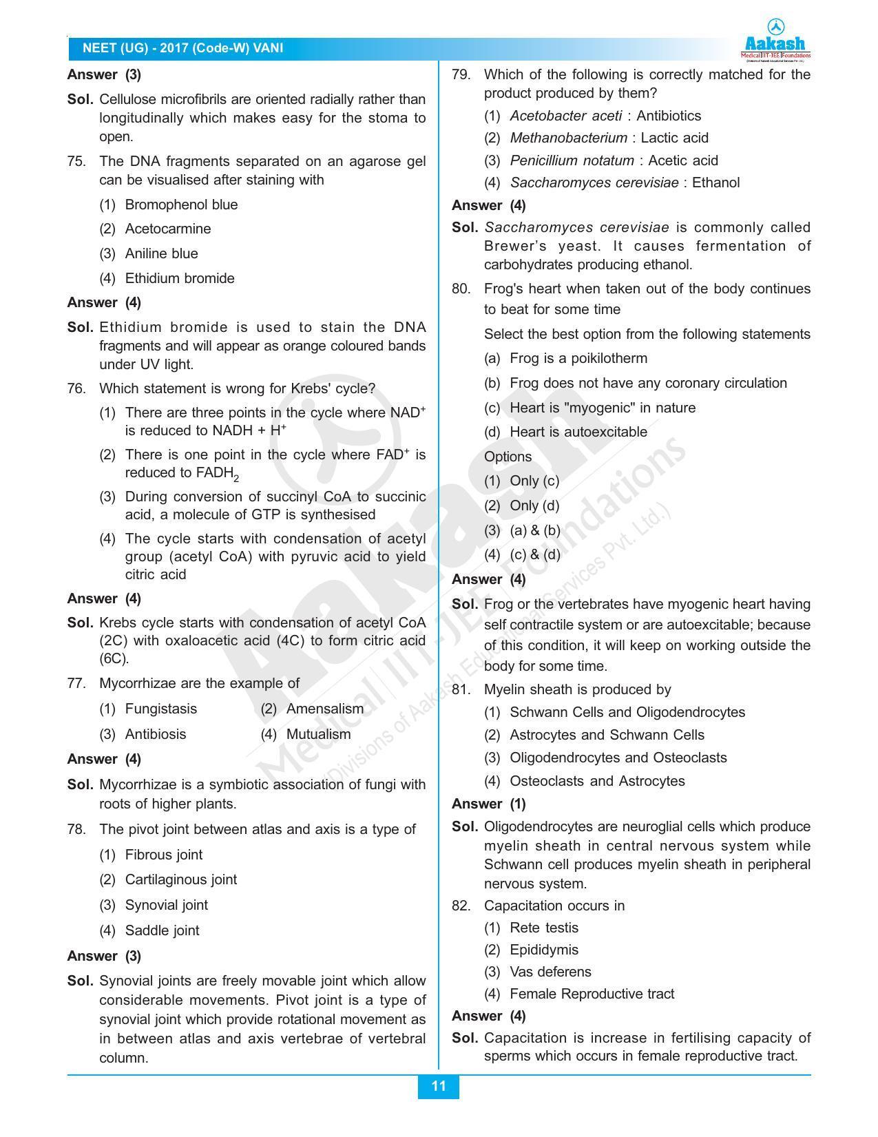  NEET Code W 2017 Answer & Solutions - Page 11