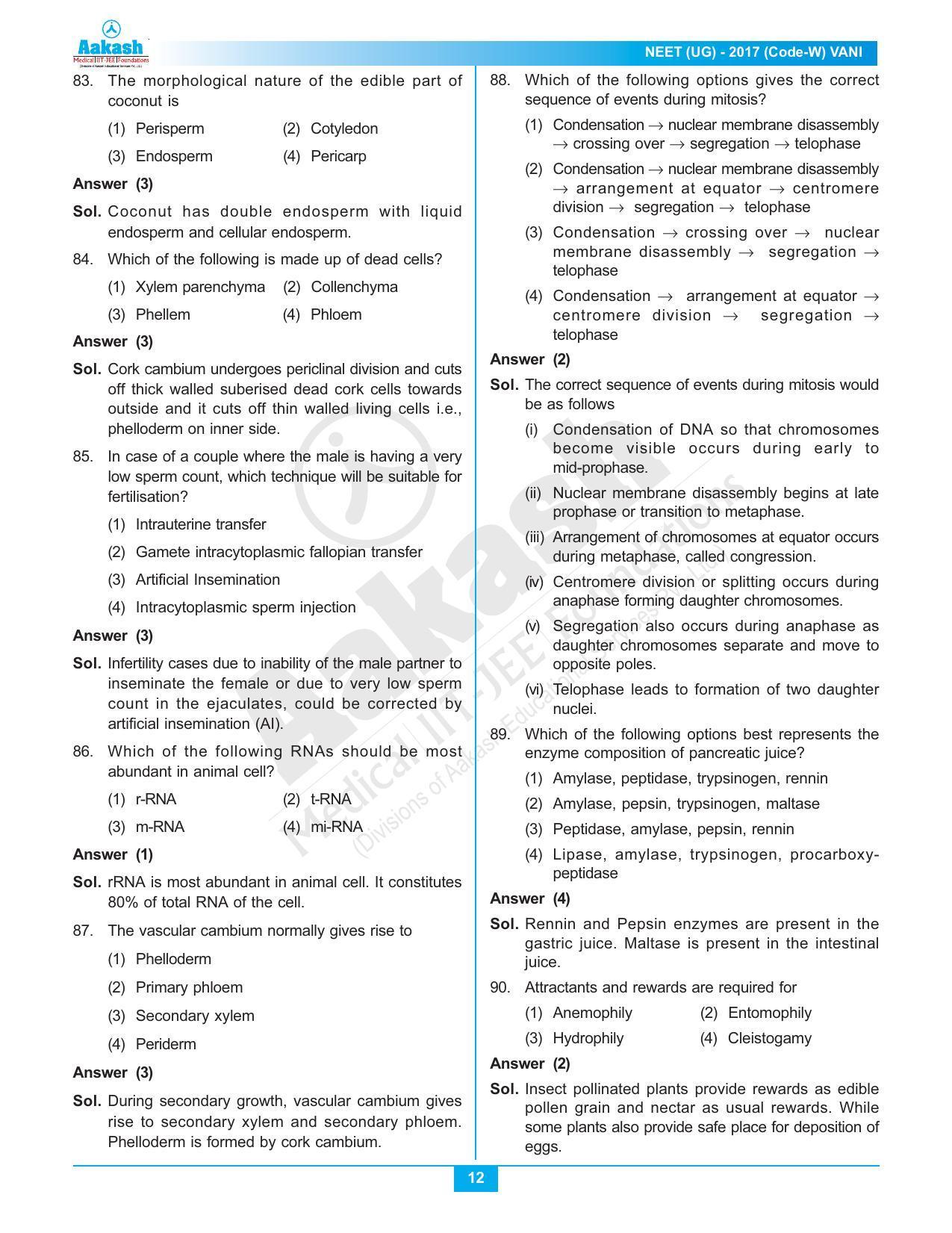  NEET Code W 2017 Answer & Solutions - Page 12