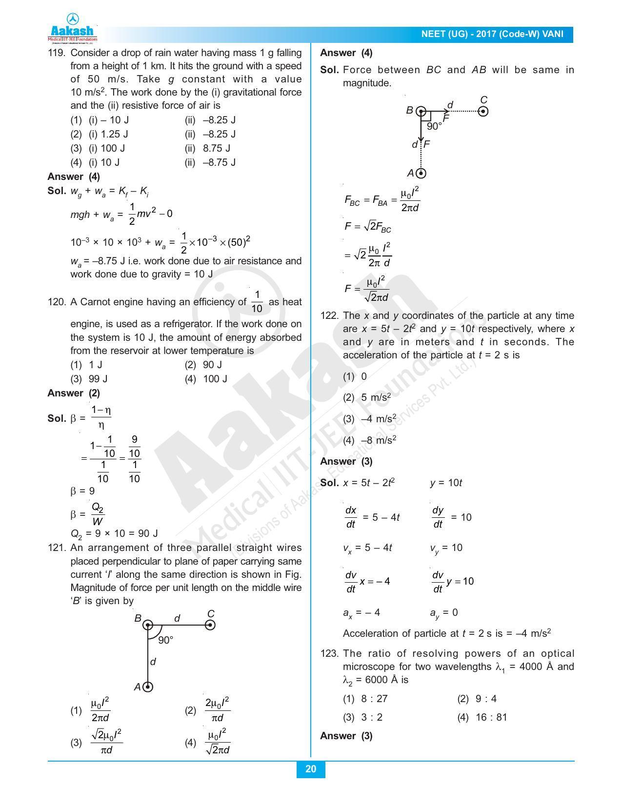  NEET Code W 2017 Answer & Solutions - Page 20