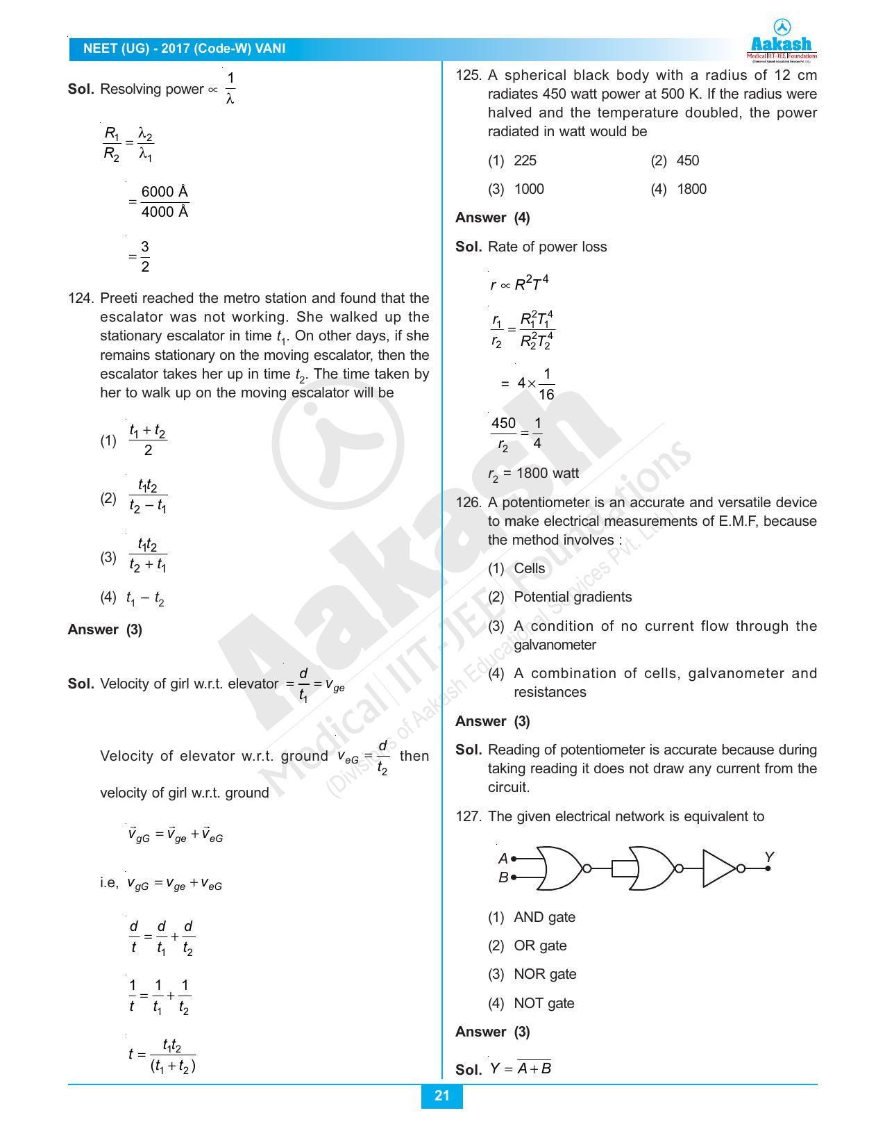  NEET Code W 2017 Answer & Solutions - Page 21