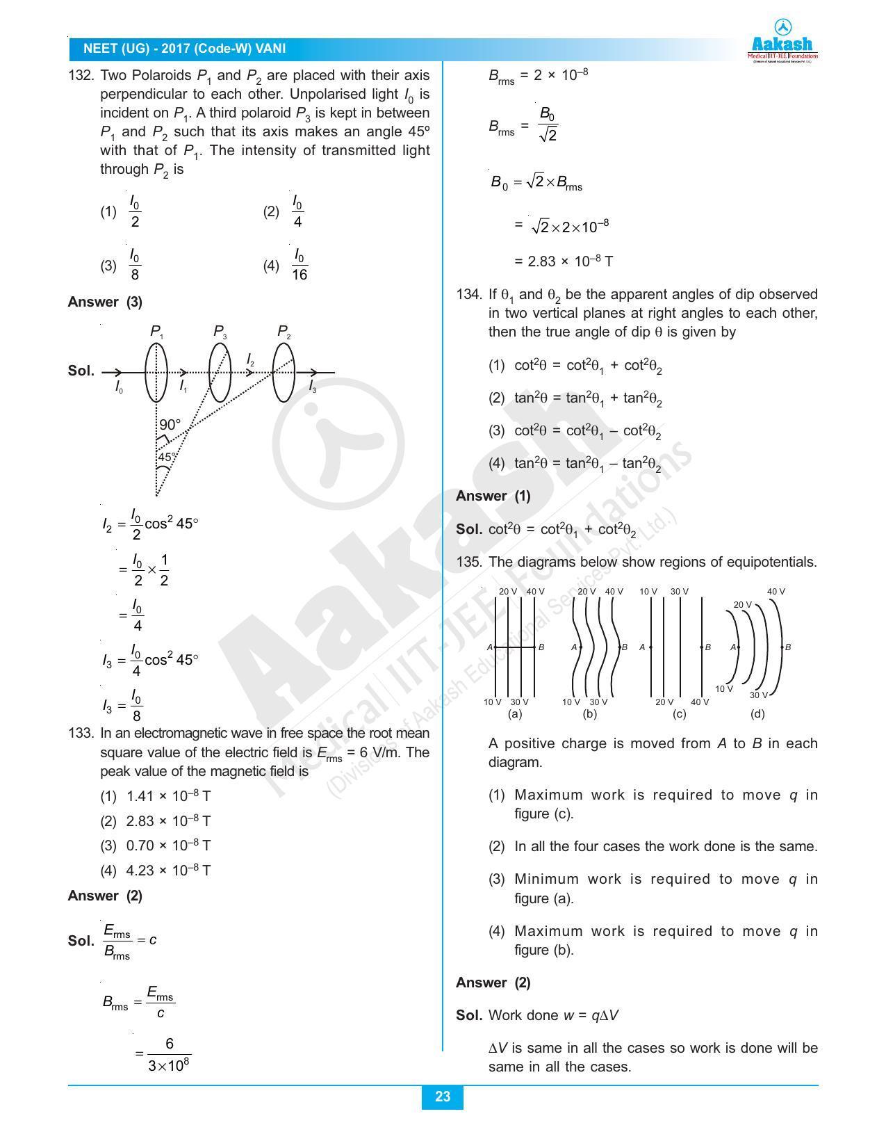  NEET Code W 2017 Answer & Solutions - Page 23