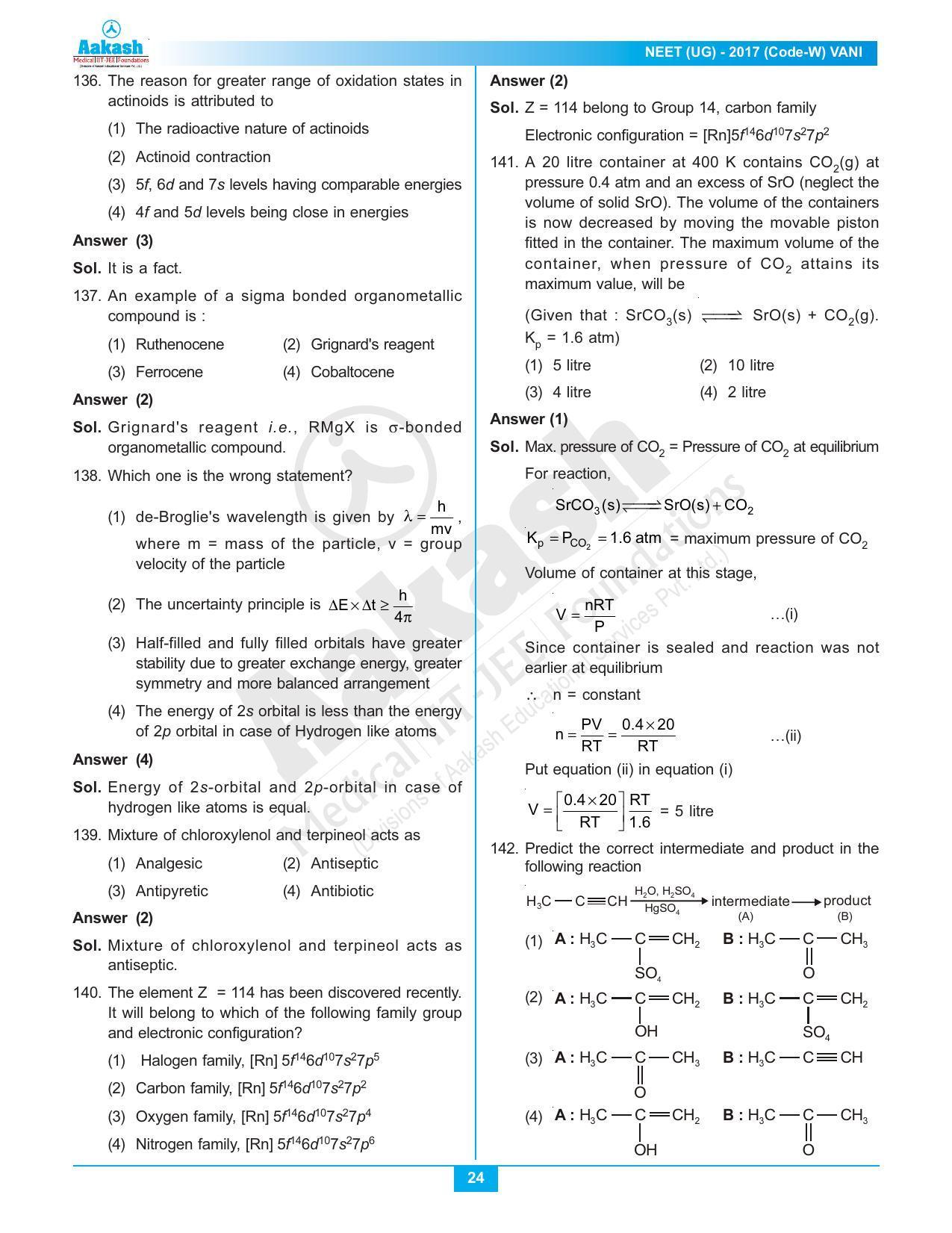  NEET Code W 2017 Answer & Solutions - Page 24