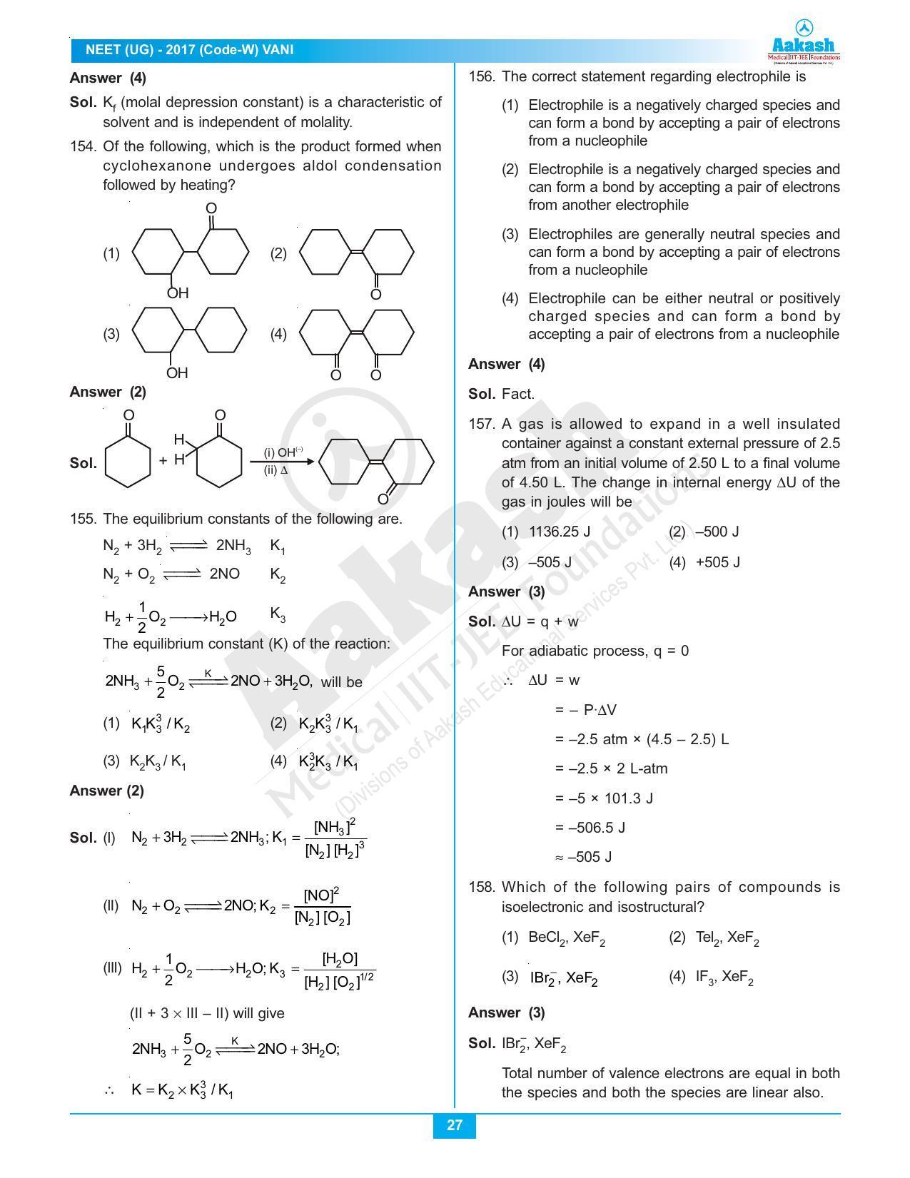  NEET Code W 2017 Answer & Solutions - Page 27