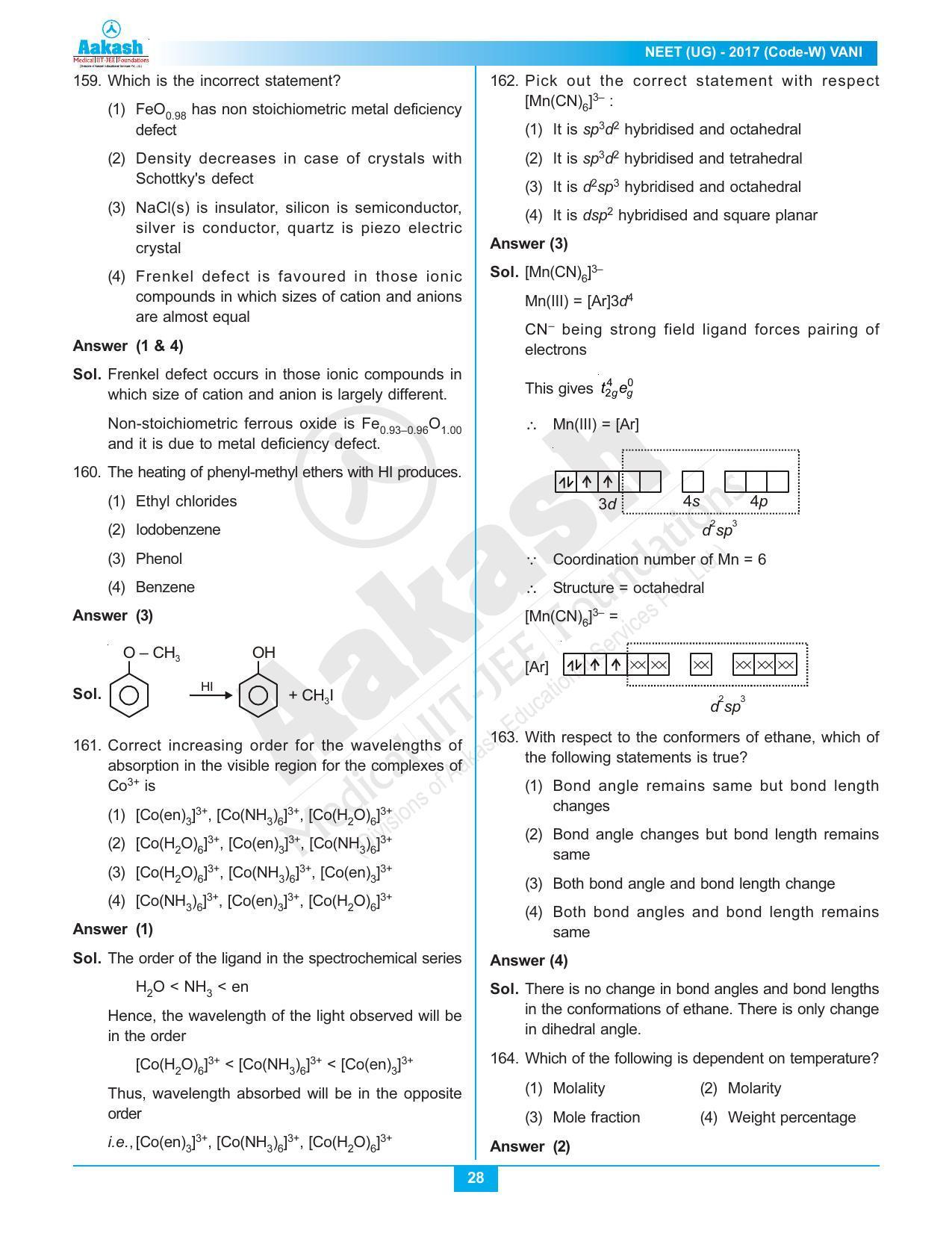  NEET Code W 2017 Answer & Solutions - Page 28