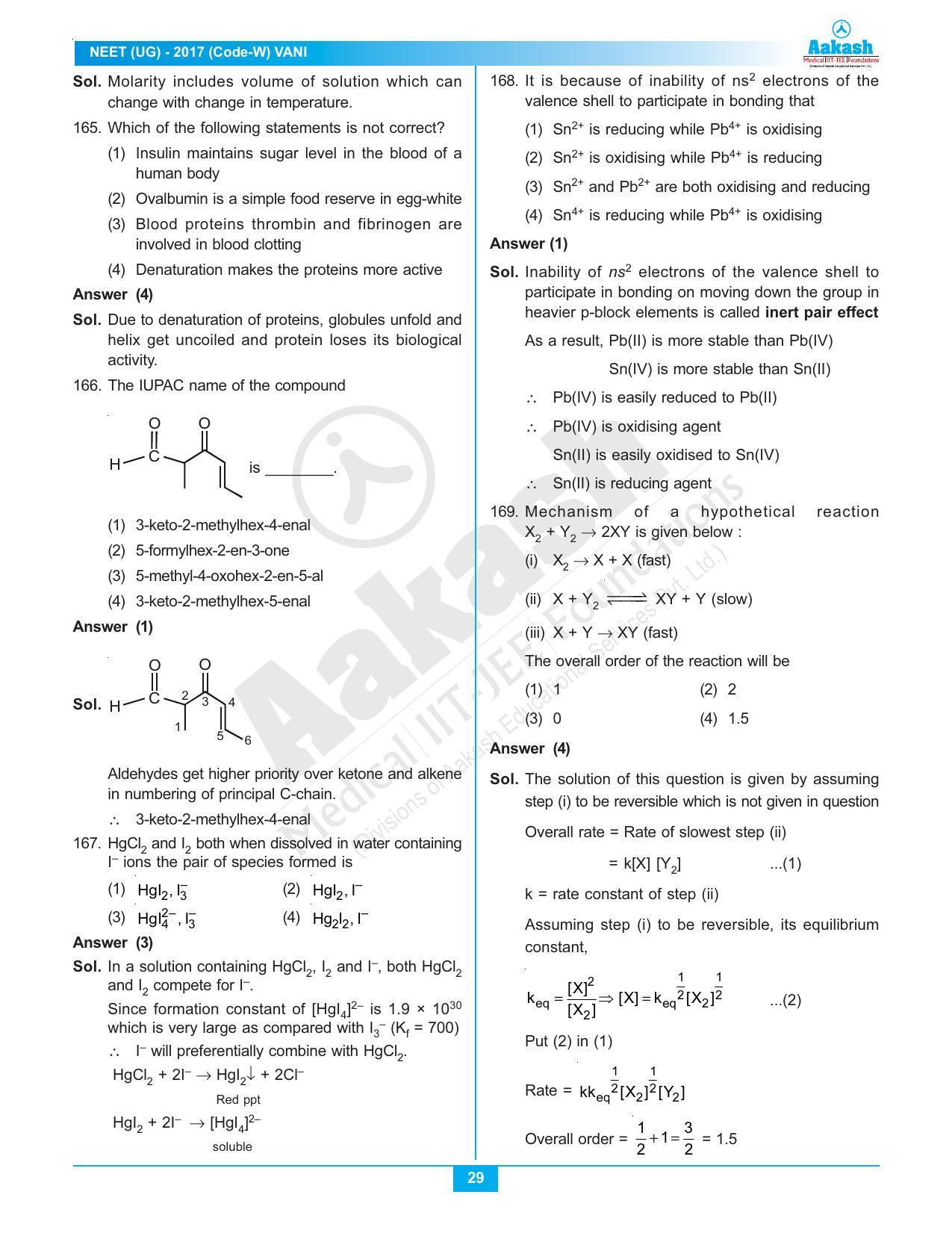  NEET Code W 2017 Answer & Solutions - Page 29