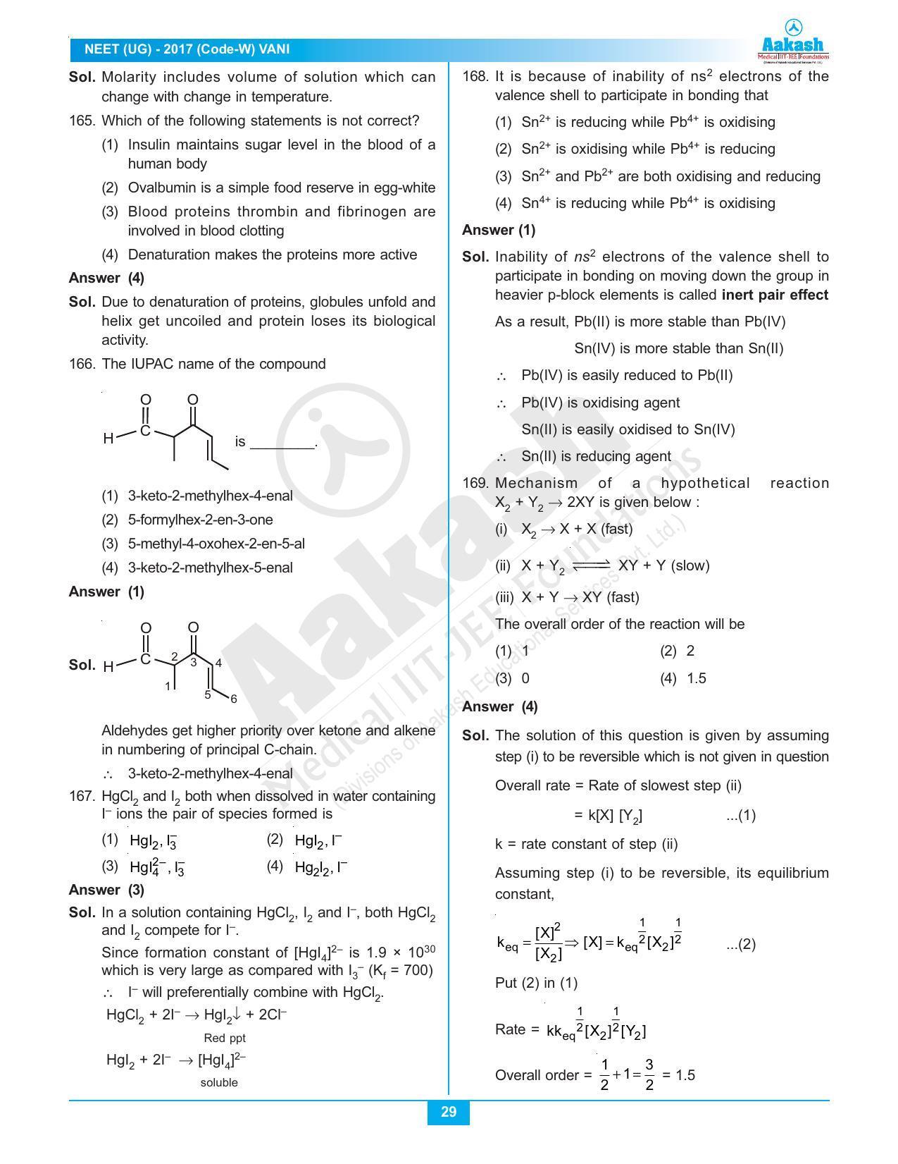 NEET Code W 2017 Answer & Solutions - Page 29