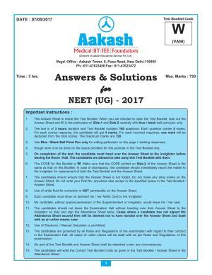  NEET Code W 2017 Answer & Solutions