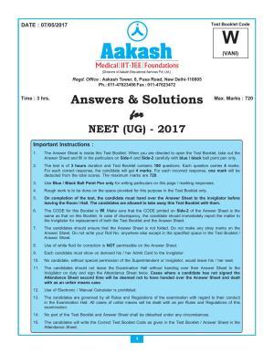 NEET Code W 2017 Answer & Solutions
