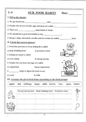 Worksheets for Class 2 EVS Assignment 61 Our Food Habits