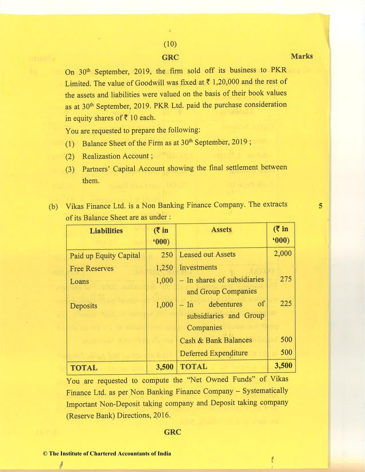 CA Inter Nov 2020 Question Paper - Paper 5 – Advanced Accounting - Page 10