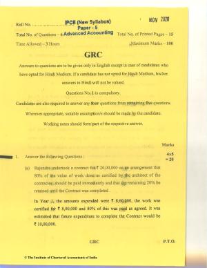 CA Inter Nov 2020 Question Paper - Paper 5 – Advanced Accounting
