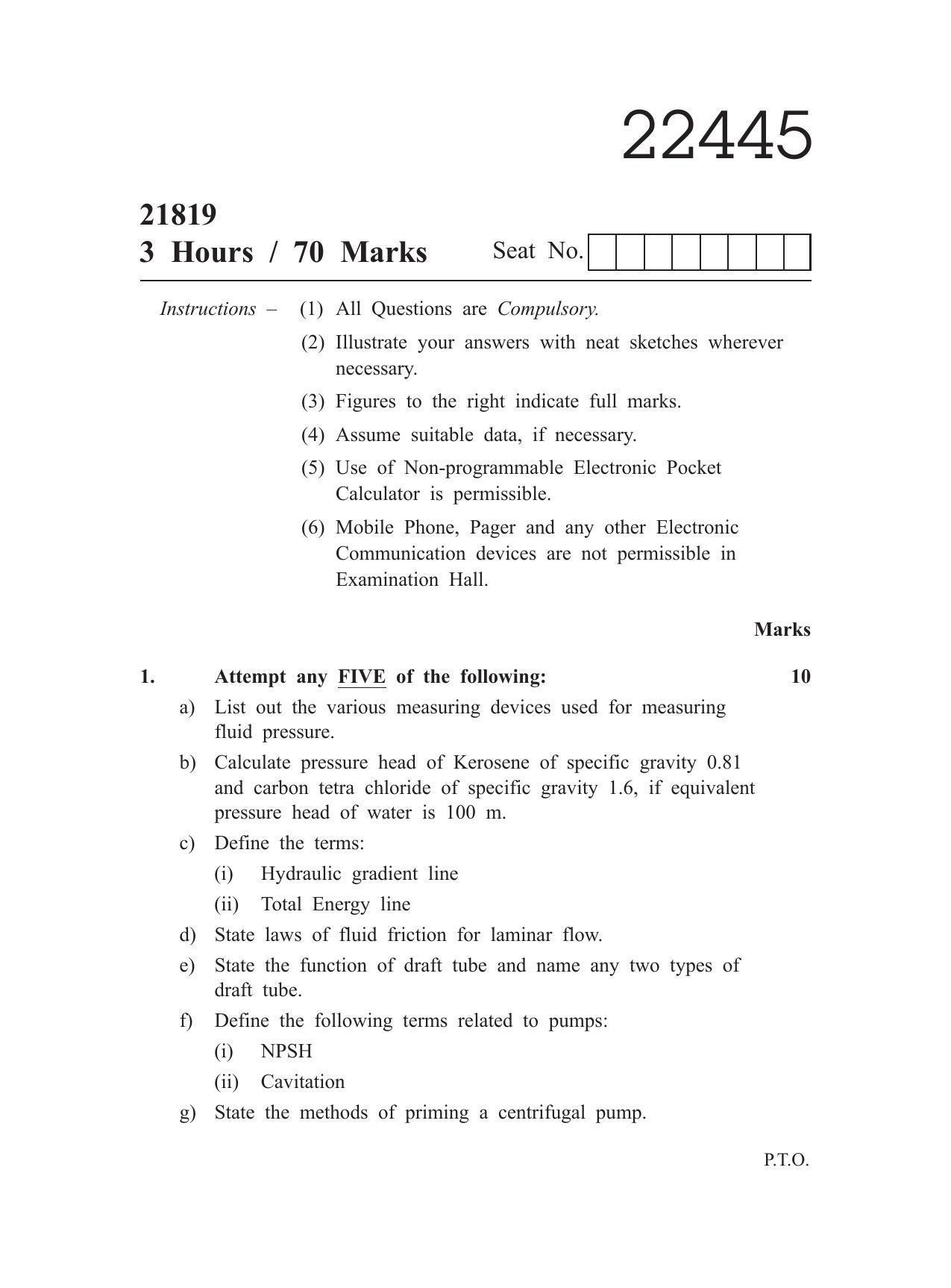 MSBTE Summer Question Paper 2019 - FMM - Page 1