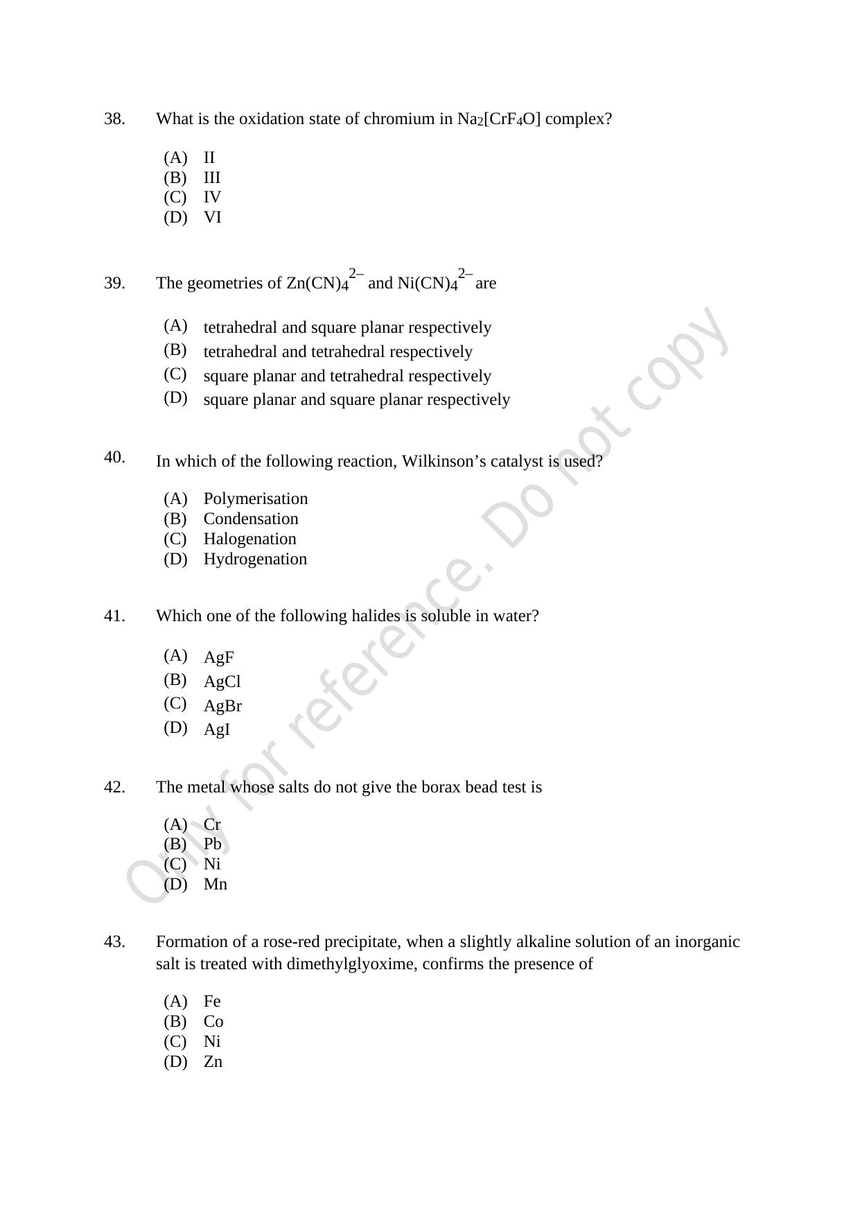 CUSAT CAT 2021 Chemistry Question Paper - Page 8