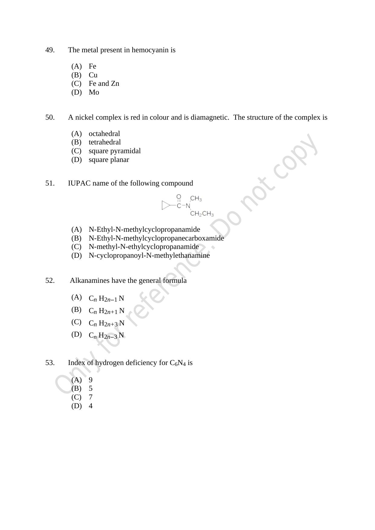 CUSAT CAT 2021 Chemistry Question Paper - Page 11