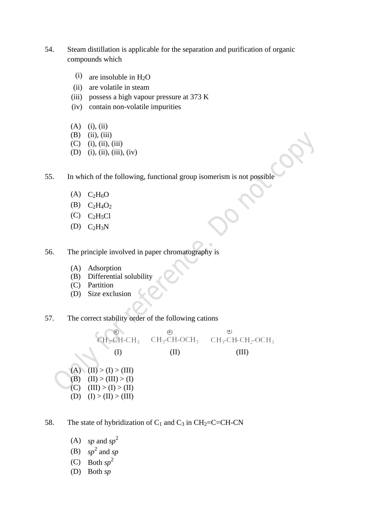CUSAT CAT 2021 Chemistry Question Paper - Page 12