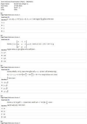 JEE Mains 2022: BTech Odiya (Shift 2) 27-06-2022 Question Paper