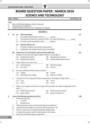 Maharashtra Board SSC March 2016-SCIENCE (Section A) Question Paper