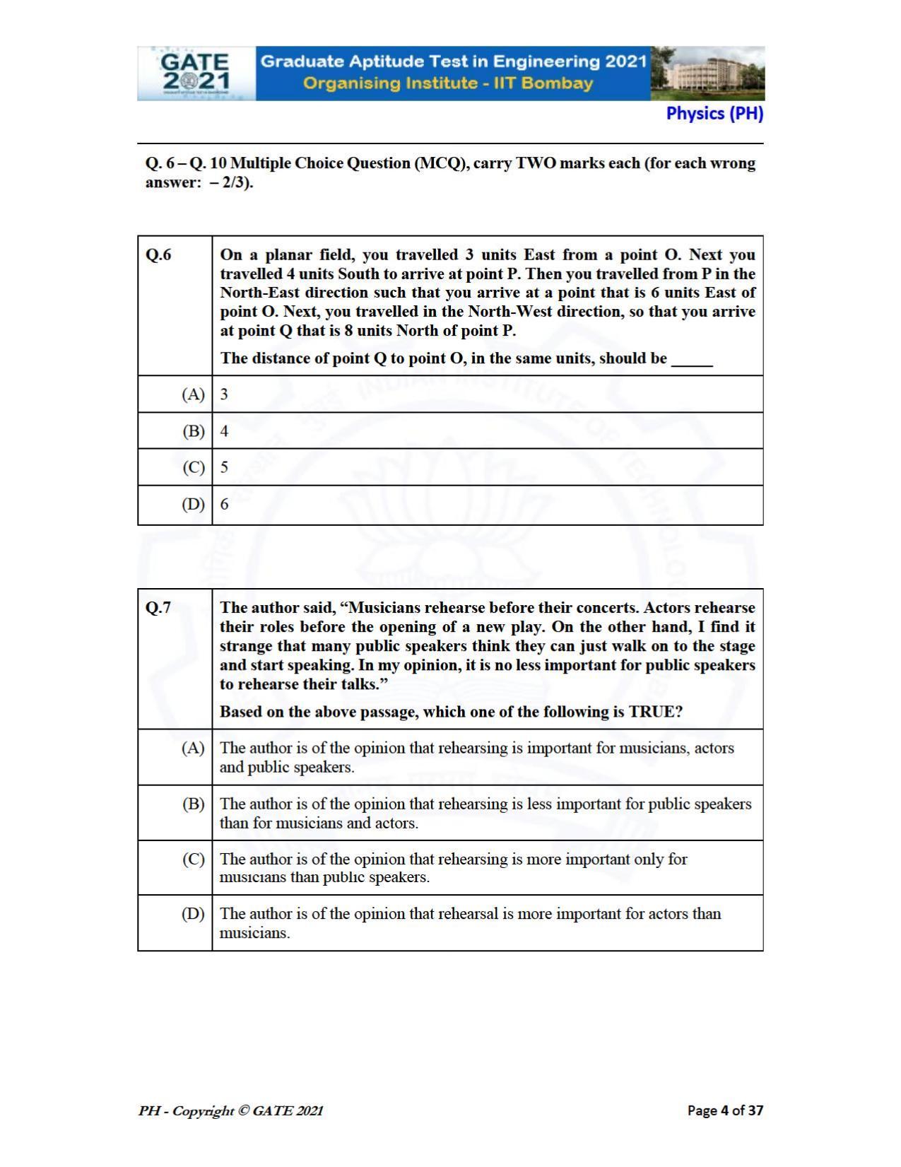 GATE 2021 Physics (PH) Question Paper - Page 4