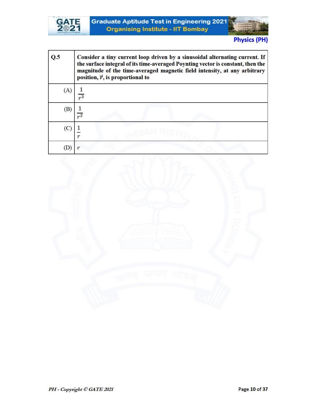 GATE 2021 Physics (PH) Question Paper - Page 10