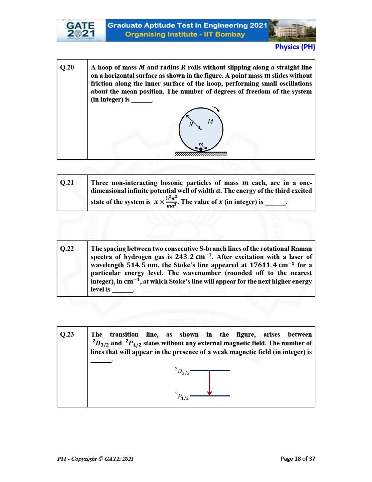 GATE 2021 Physics (PH) Question Paper - Page 18