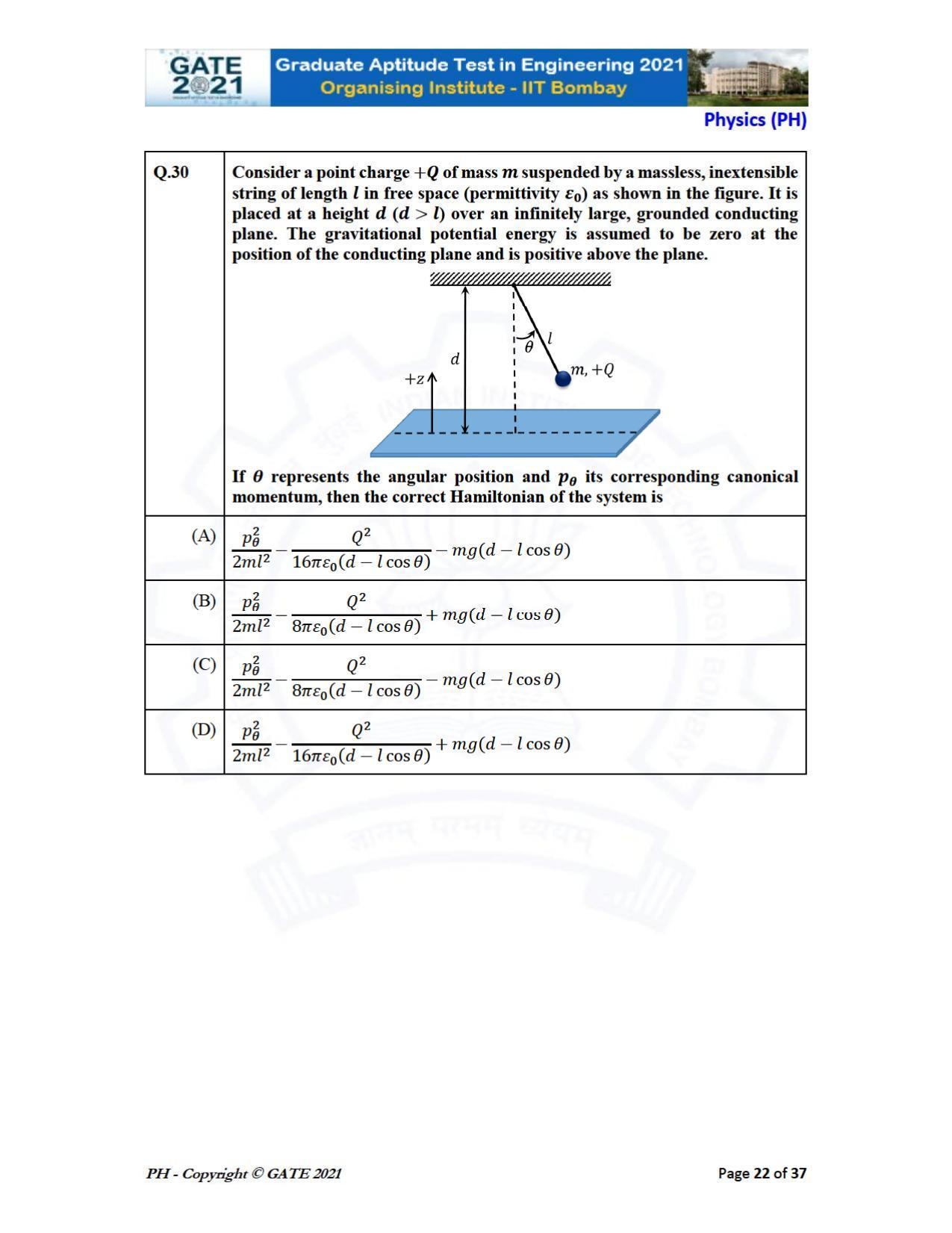 GATE 2021 Physics (PH) Question Paper - Page 22