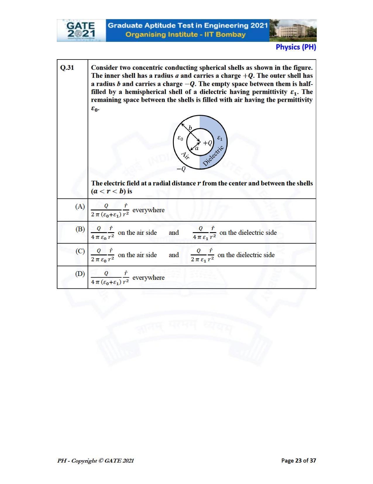 GATE 2021 Physics (PH) Question Paper - Page 23
