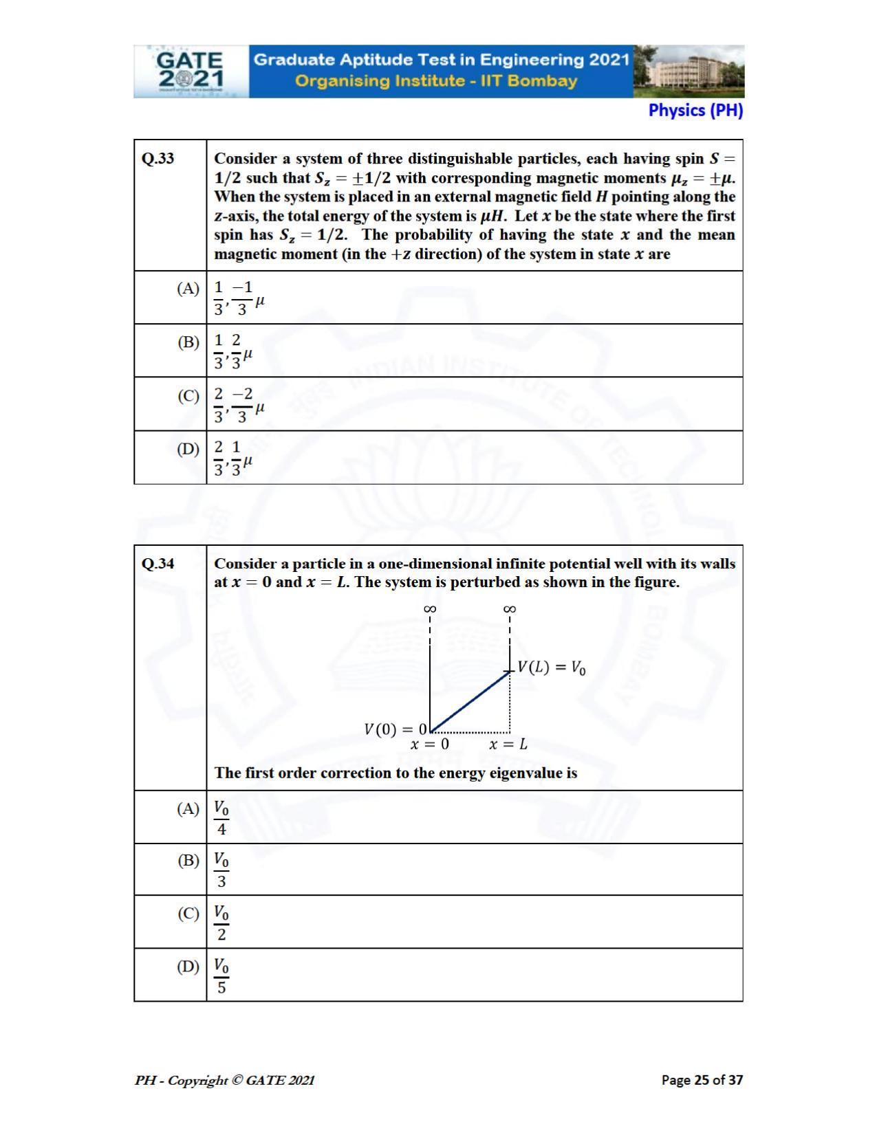 GATE 2021 Physics (PH) Question Paper - Page 25