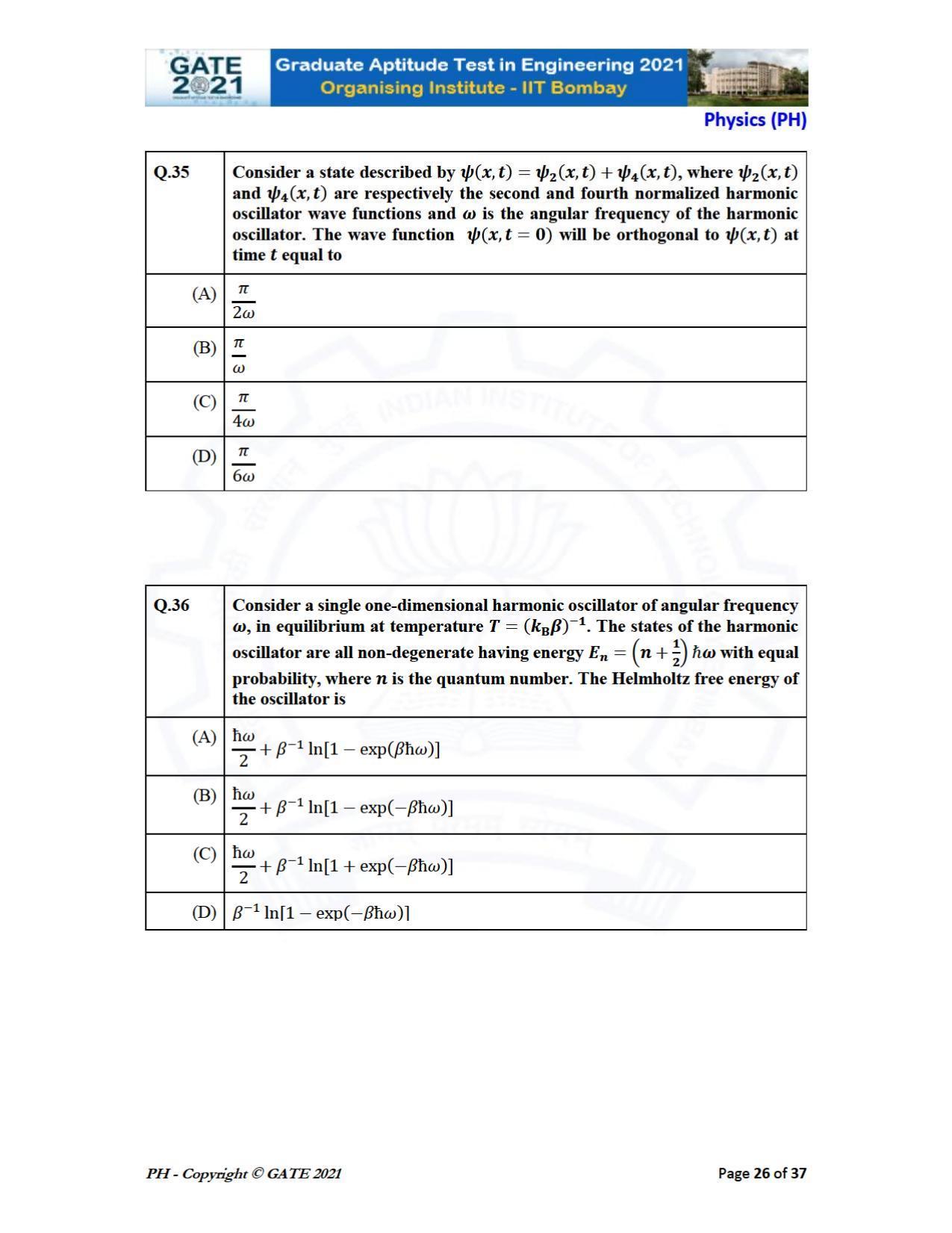 GATE 2021 Physics (PH) Question Paper - Page 26