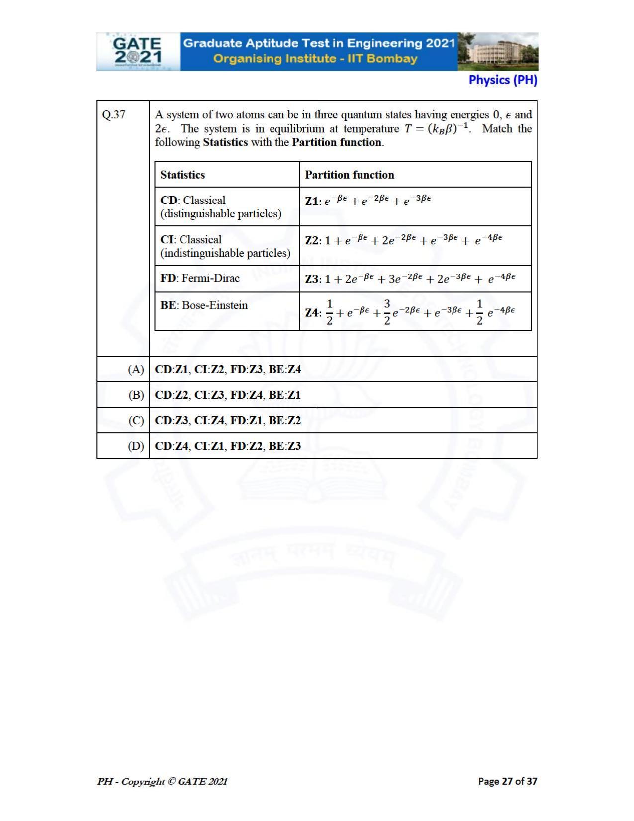 GATE 2021 Physics (PH) Question Paper - Page 27
