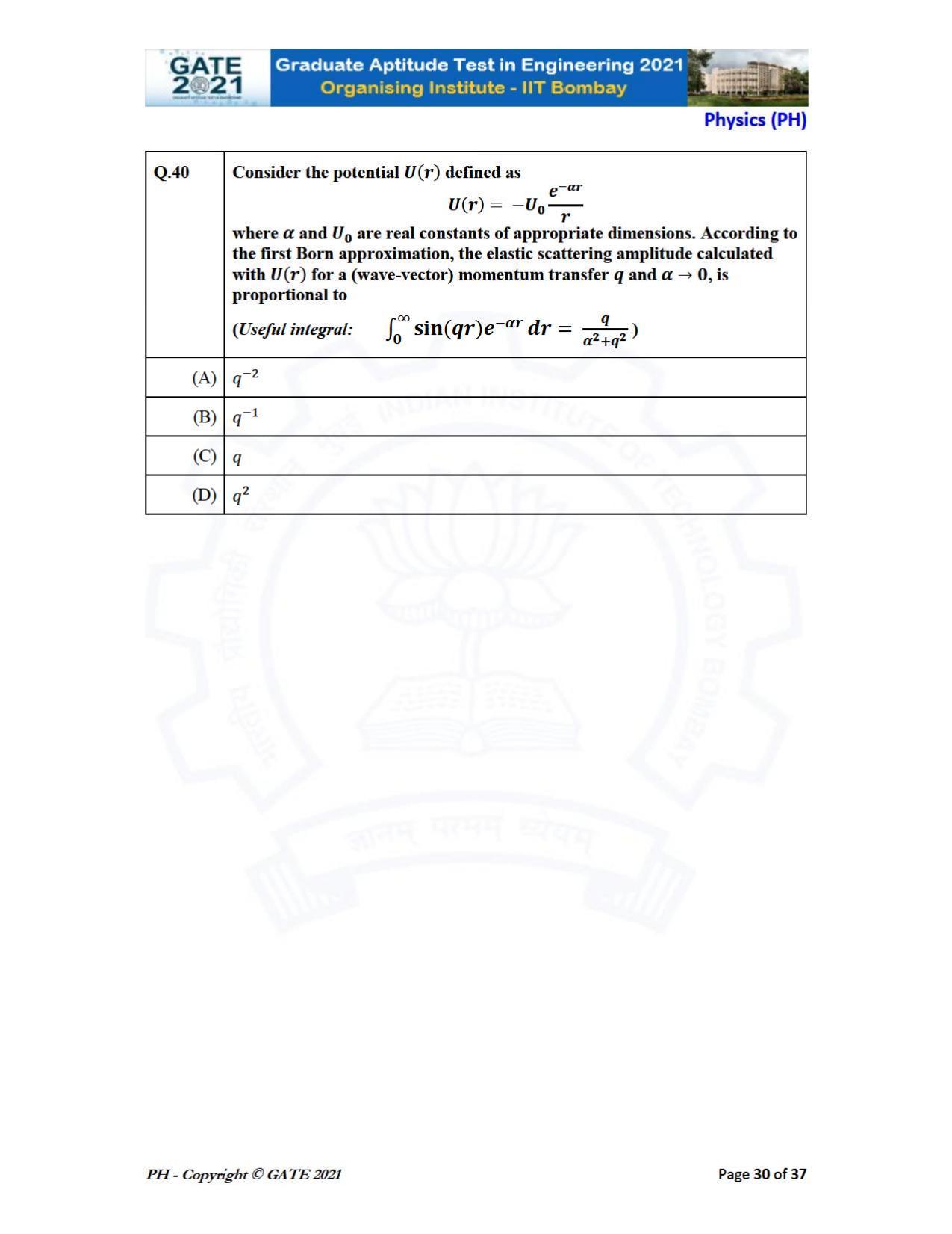 GATE 2021 Physics (PH) Question Paper - Page 30