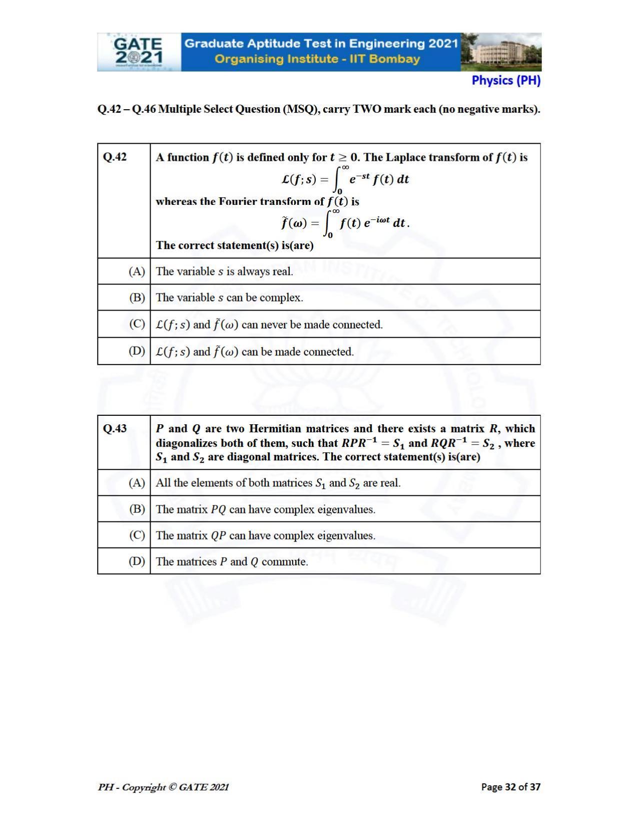 GATE 2021 Physics (PH) Question Paper - Page 32