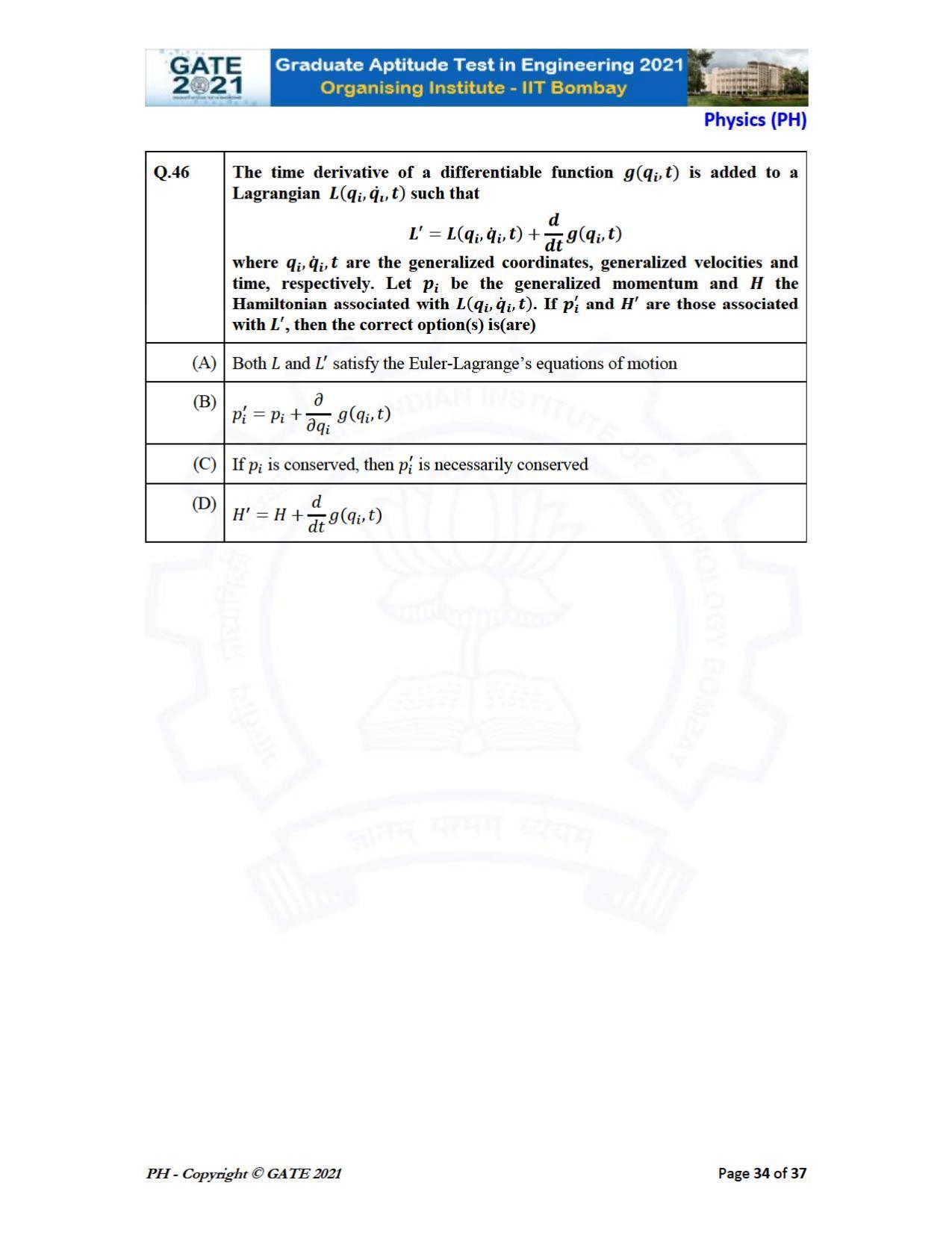 GATE 2021 Physics (PH) Question Paper - Page 34