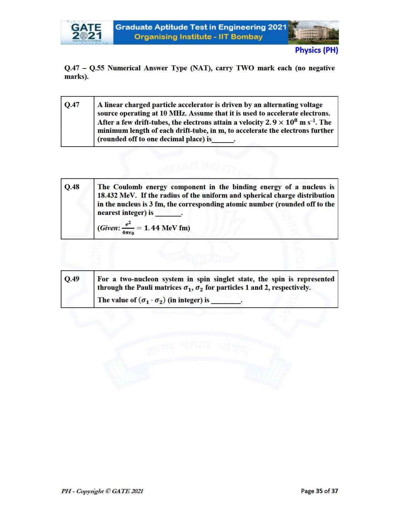 GATE 2021 Physics (PH) Question Paper - Page 35