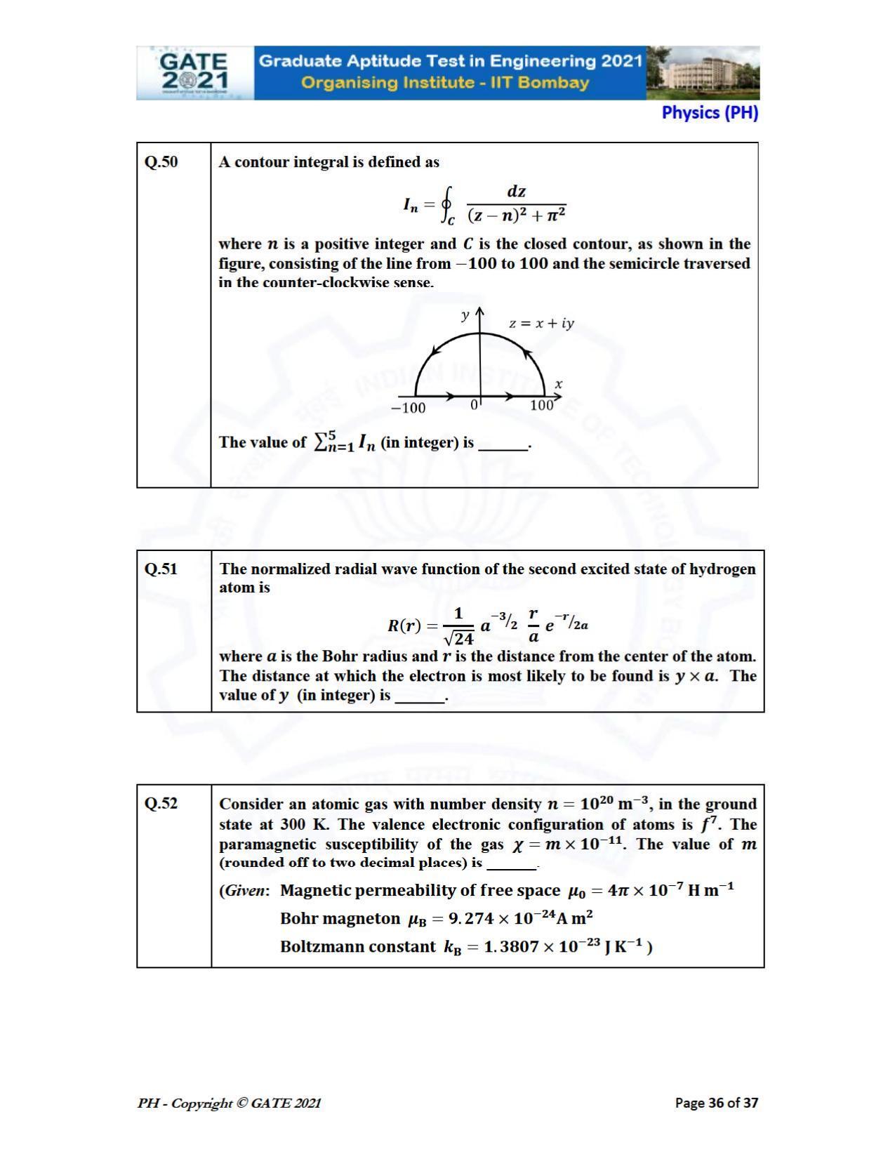 GATE 2021 Physics (PH) Question Paper - Page 36