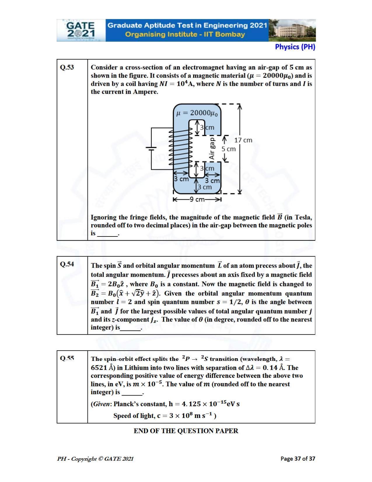 GATE 2021 Physics (PH) Question Paper - Page 37